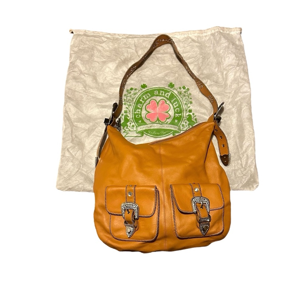 Vintage Hobo Crossbody Saddle Bag / Purse  with Rhinestones Luck & Charm